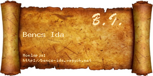 Bencs Ida névjegykártya